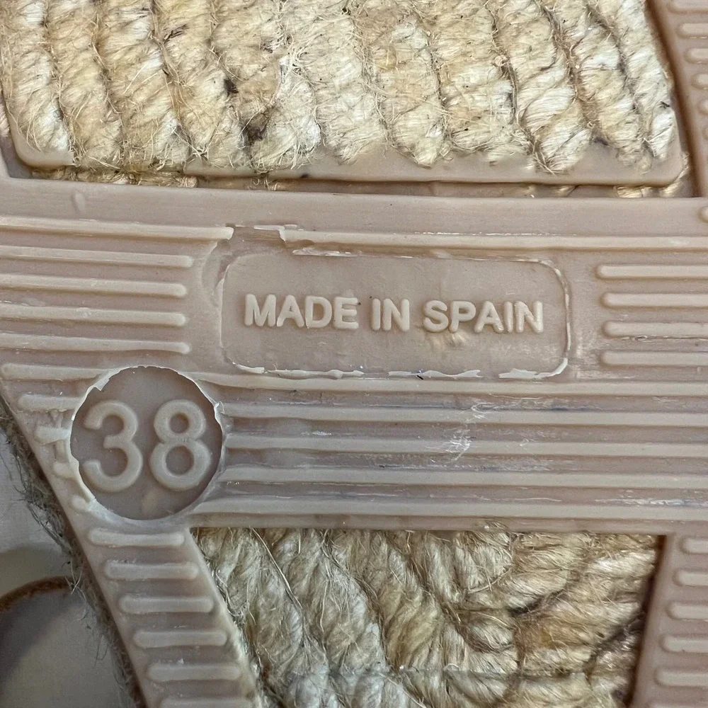 Maypol Beige Eyelet Canvas Espadrille Wedge Sandals Made in Spain Size 38 US 7.5